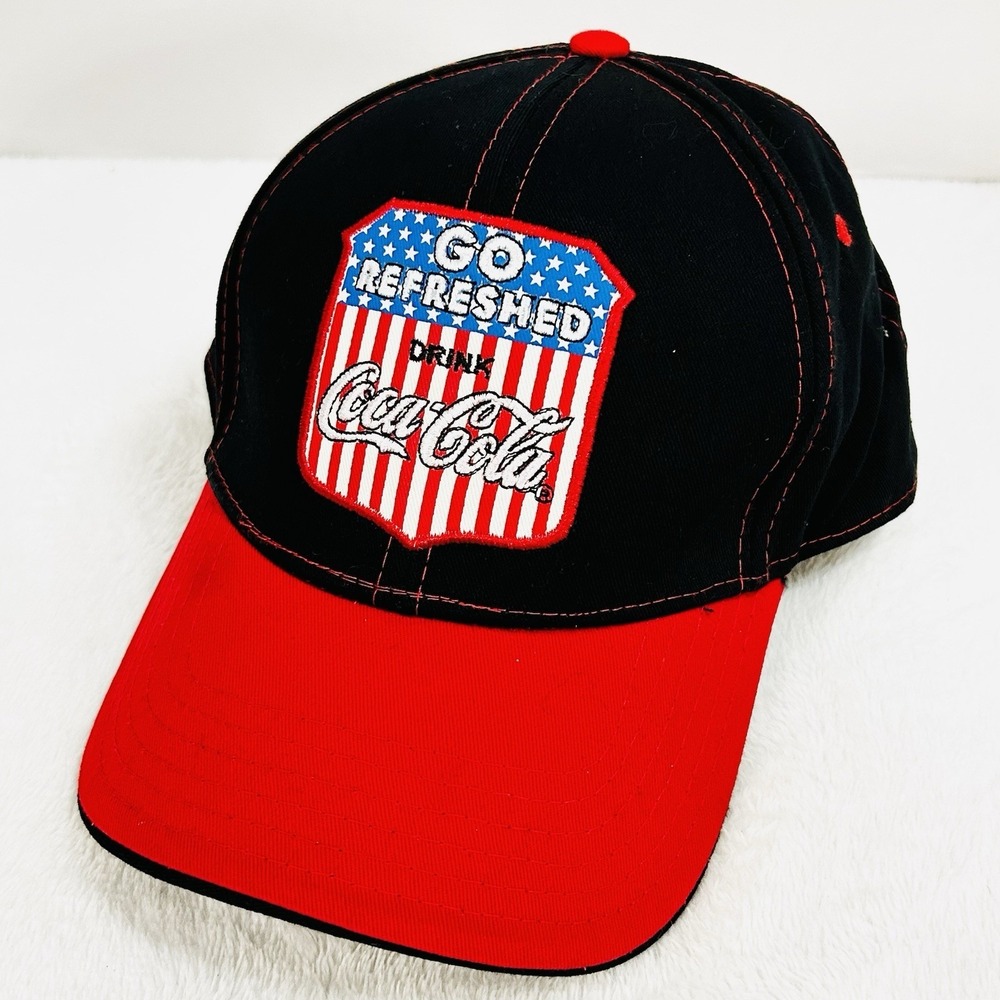 Coca Cola Go Refreshed Drink Patch 2-Tone Hat Cap Adjustable Snapback Black